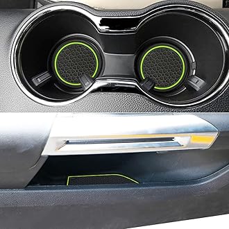 Auprite Non-Slip Mats for Mustang Accessories 2015-2023, Custom Fits Cup Holder Liners Mats Door Pocket Center Console Liners,5Pcs (Green)