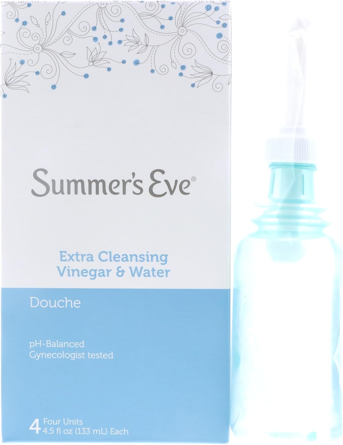 Summer's Eve Extra Cleansing Vinegar and Water Vaginal Douche, pH Balanced, Gynecologist Tested, Fresh Clean Scent, 4.5 Ounce Each, 4 Count (Pack of 4)
