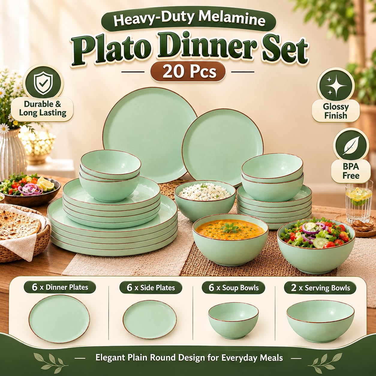 MARKET 99 Plato Dinner Set - 20 Pcs Rusty Green -3