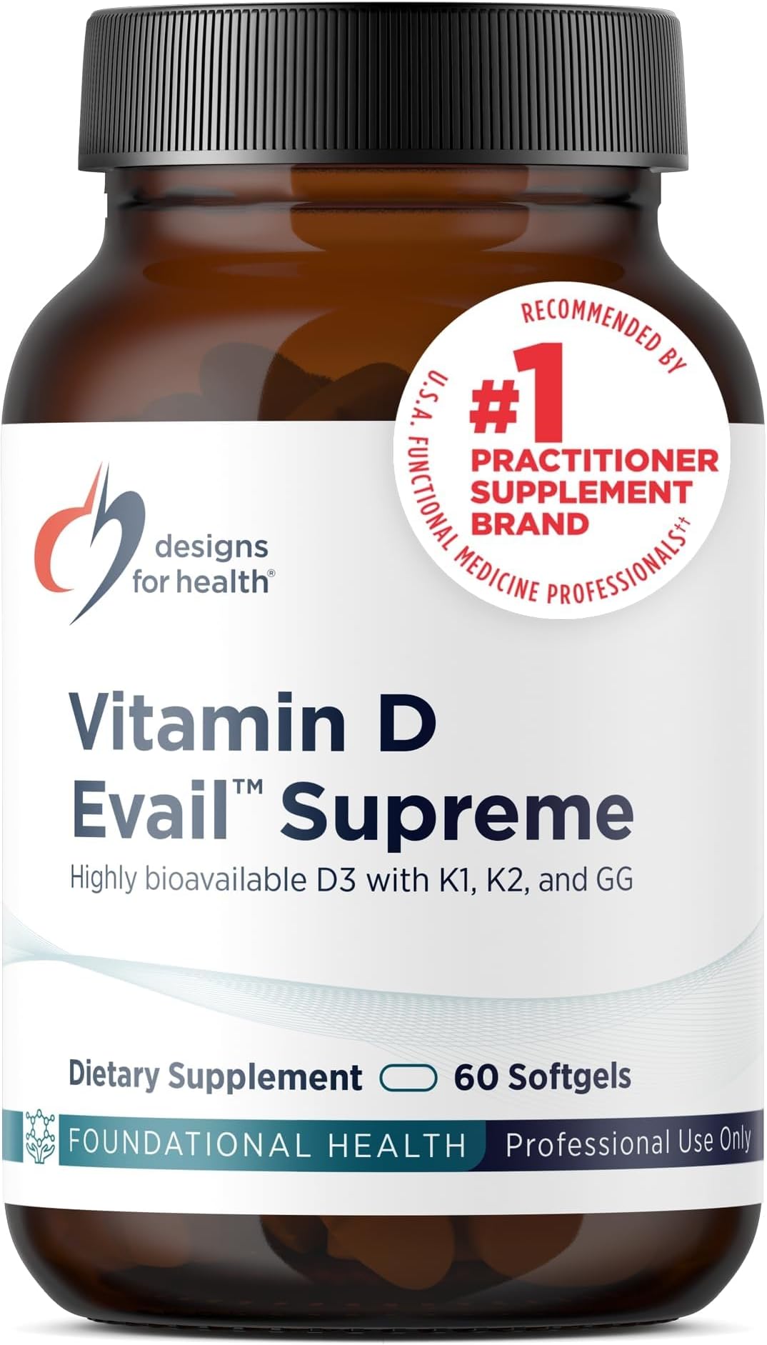 D-Evail Supreme - 5,000 IU Vitamin D3 Supplement with VIT K (K1, K2 as MK-4) + GG - Bone, Cardiovascular + Immune Support - Improved Bioavailability (60 Softgels)