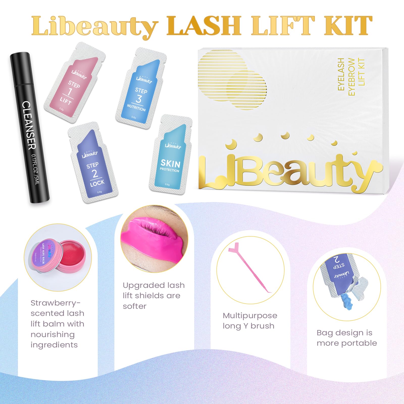 Libeauty Kit Laminazione Ciglia - Lash Lift Kit con Colla Balm e Patch Riutilizzabili Super Adesivi, Strumenti Pratici per Laminazione Ciglia a Casa e Salone