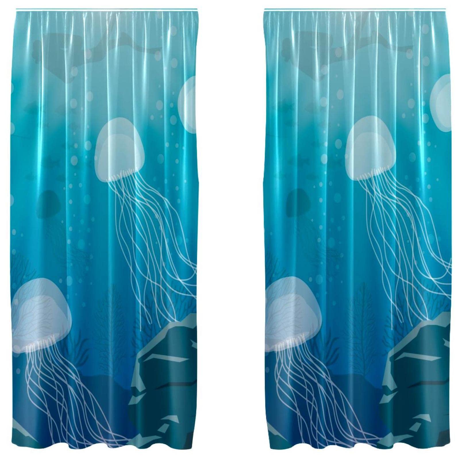 Cortinas opacas de medusas azul de microfibra en 2 paneles de 55x84 pulgadas para dormitorio