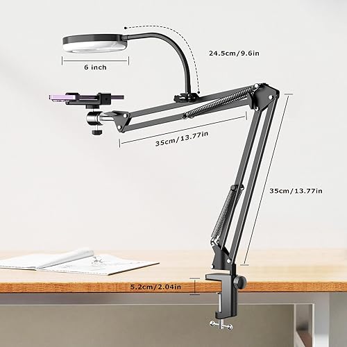 Miniatura 13 de Soporte de cámara superior con anillo de luz, brazo flexible articulado para teléfono compatible con iPhone, webcam Logitech, trípode de escritorio