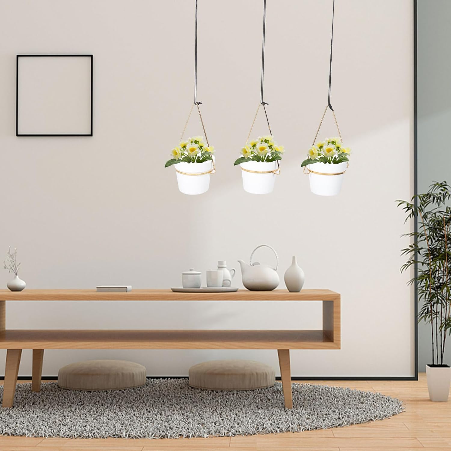 Metal Indoor Hanging Plant Holder Ceiling Rack, Removable Wall-mounted Flowerpot Bracket with Gold Iron Basket, Indoor Hanging Planter for Home Garden Decoration