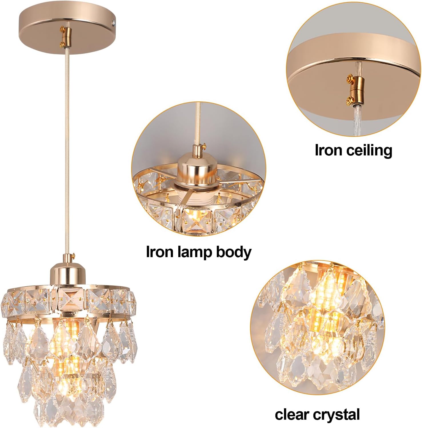 Small Chandelier Crystal Ceiling Light Gold Chandelier Light Fixture Modern Hanging Light for Hallway Pendant Light Height Adjustable for Bedroom Kitchen Island E26