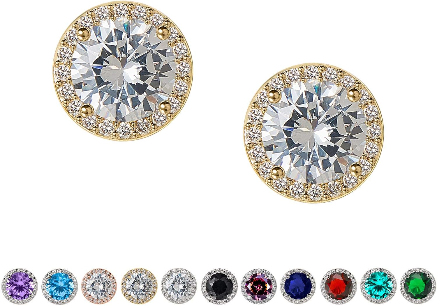 SWEETV Cubic Zirconia Stud Earrings, 8mm Round Cut, Rhinestone Hypoallergenic Earrings for Women & Girls