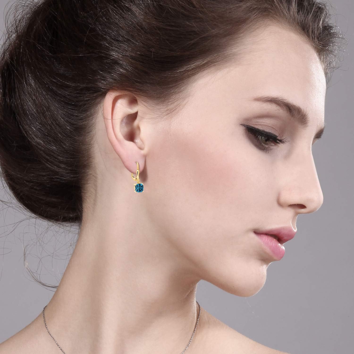 Gem Stone King 18K Yellow Gold Plated Silver 6MM Cushion Gemstone Birthstone Dangle Earrings For Women | Fine Jewelry Gifts for Her Mom Women Wife - Image 3