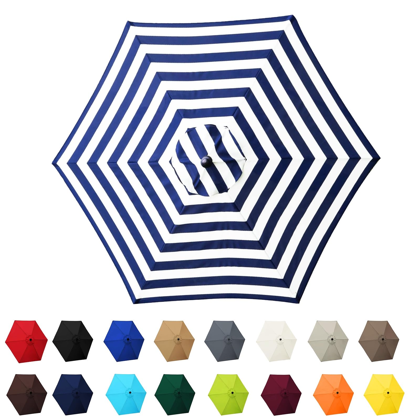 Garden Parasol Canopy Cover, 2m 2.30m 2.7m 3.0m Market Table Umbrella Canopy, patio umbrella replacement canopy,for Patio Market Table Umbrella Garden Parasol Canopy Cover(Blue and white,6ribs:3.0m/9.