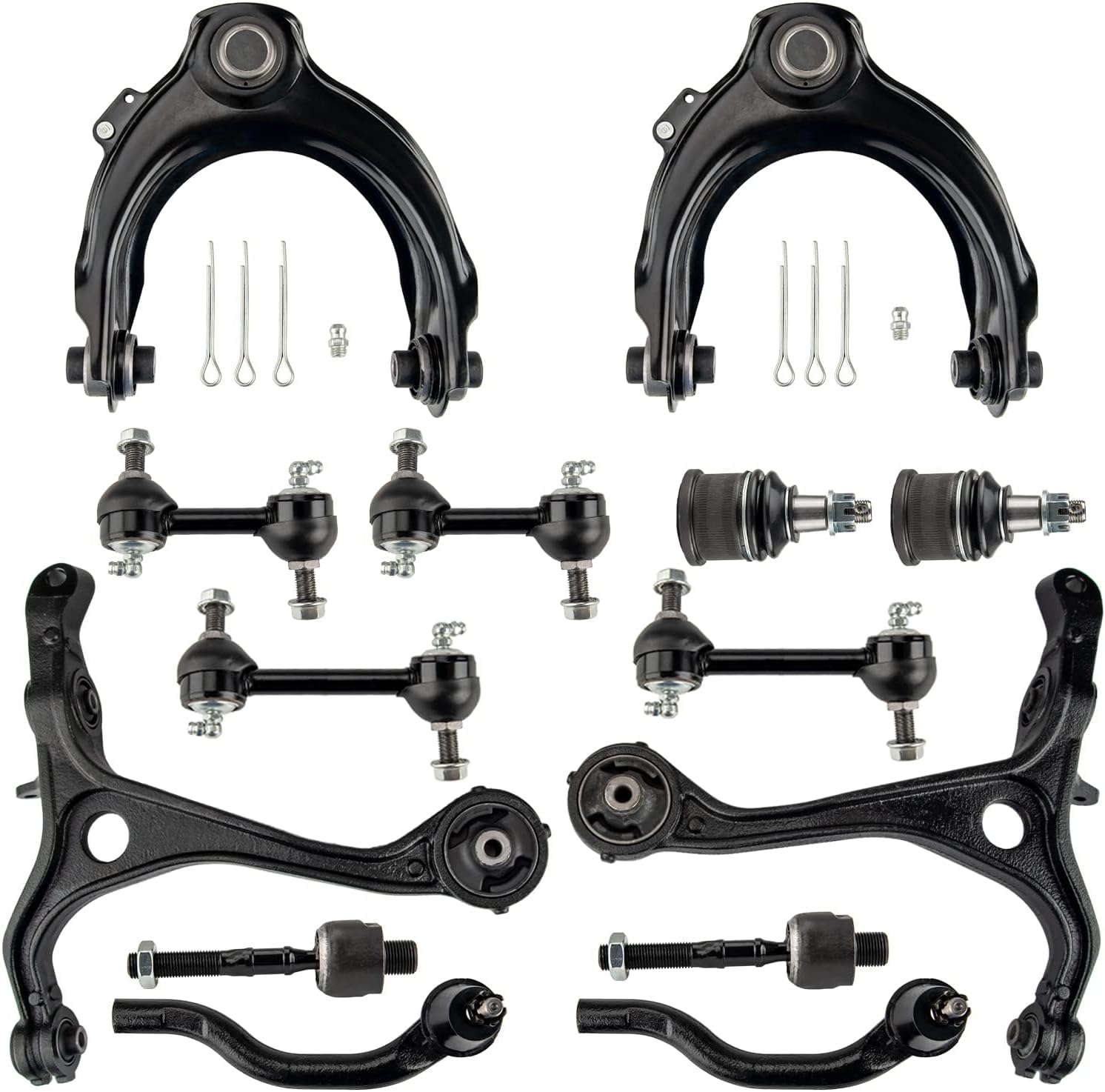 14pc Front Upper Lower Control Arms Suspension Kit w/Ball Tie Rods Sway Bar for TSX 2004-2008, Accord 2003-2007, K620616 K620617 K640289