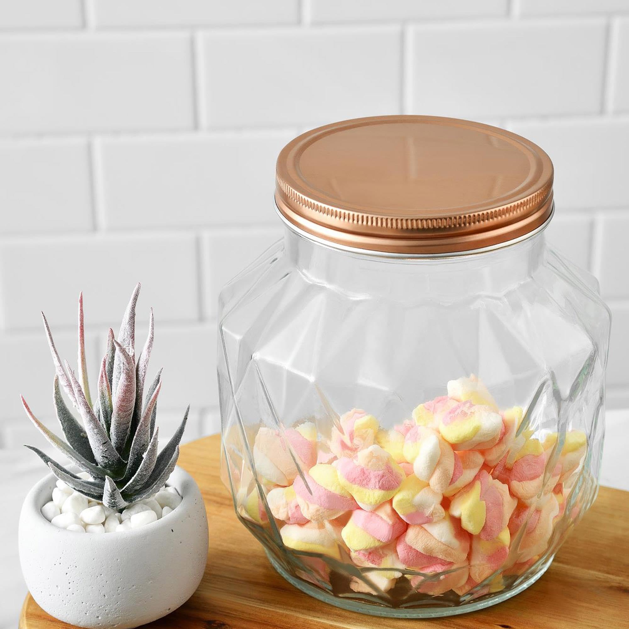 WELL HOME MOBILIARIO & DECORACIÓN Bote de Vidrio 2,2 L – Recipiente de Almacenaje para Cocina con Tapa, Ideal para Pasta, Cereales y Alimentos Secos - 4 unidades