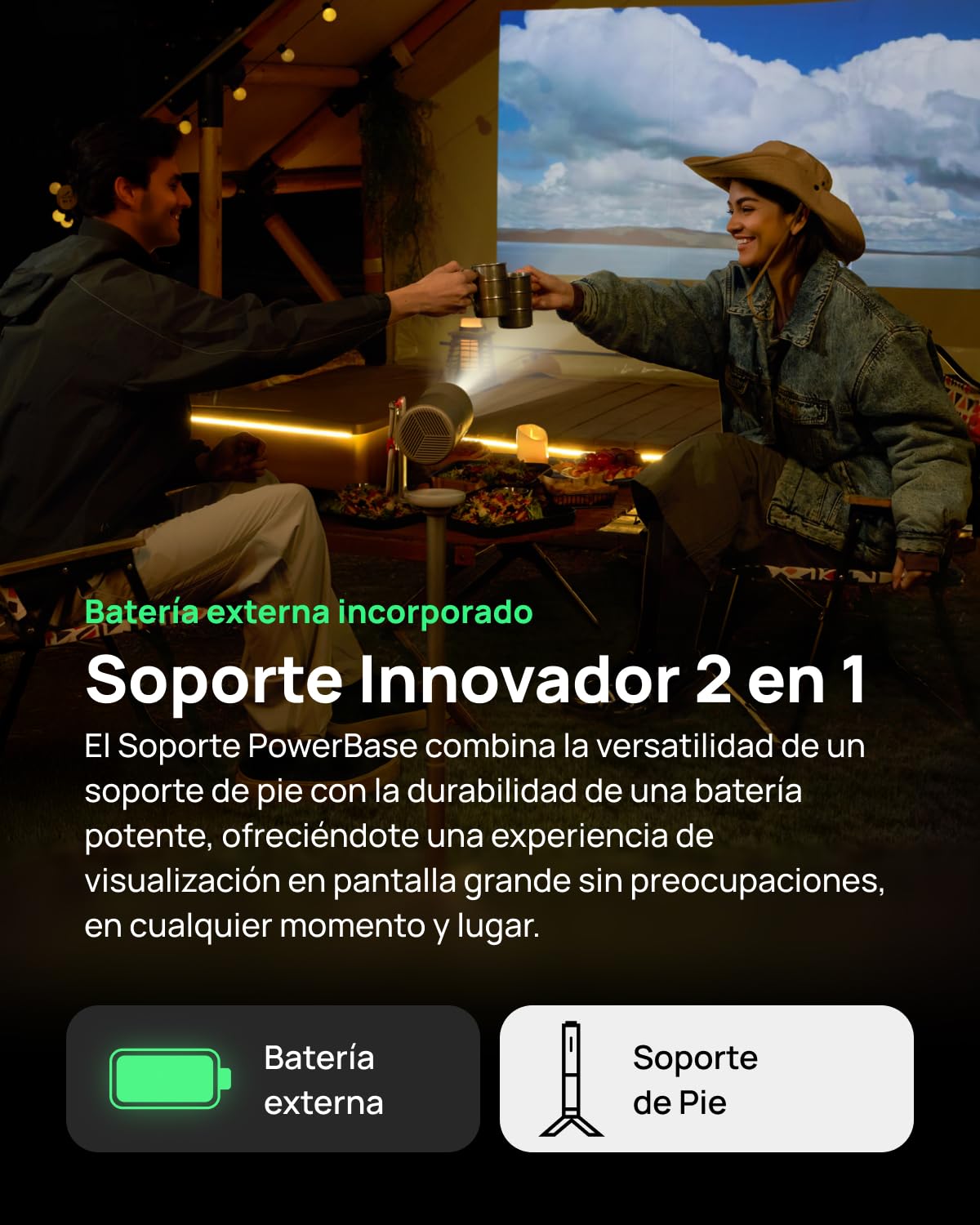XGIMI PowerBase Soporte para MoGo 4 Series, Soporte 2en1 con Batería , 5h video/12h música uso con proyector, Montaje Rápido, Ligero, Portátil y Estable