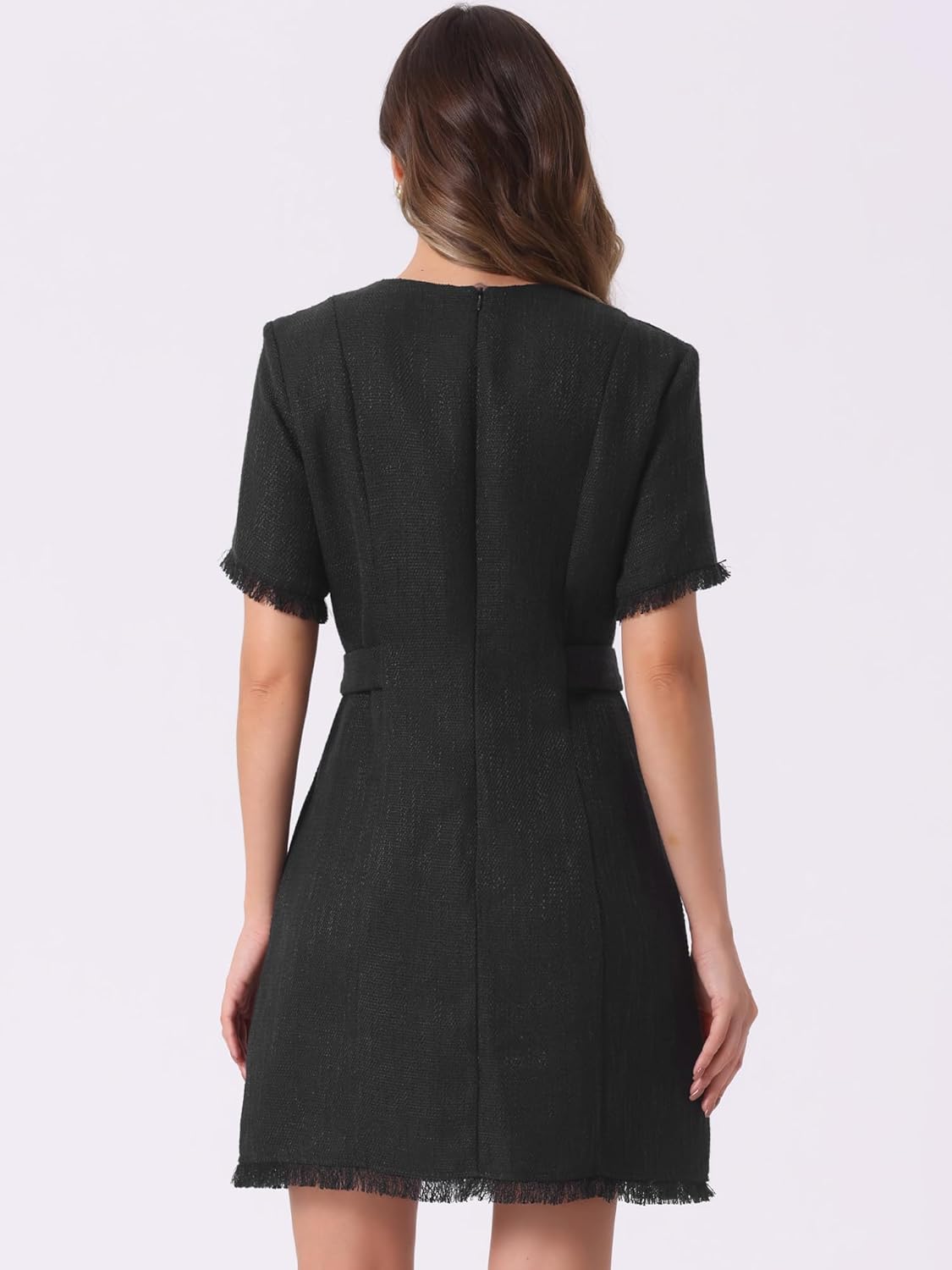 Allegra K Tweed Sweater Dress for Women's Round Neck Short Sleeves Work Elegant Casual Knit Shift Dresses - Image 3