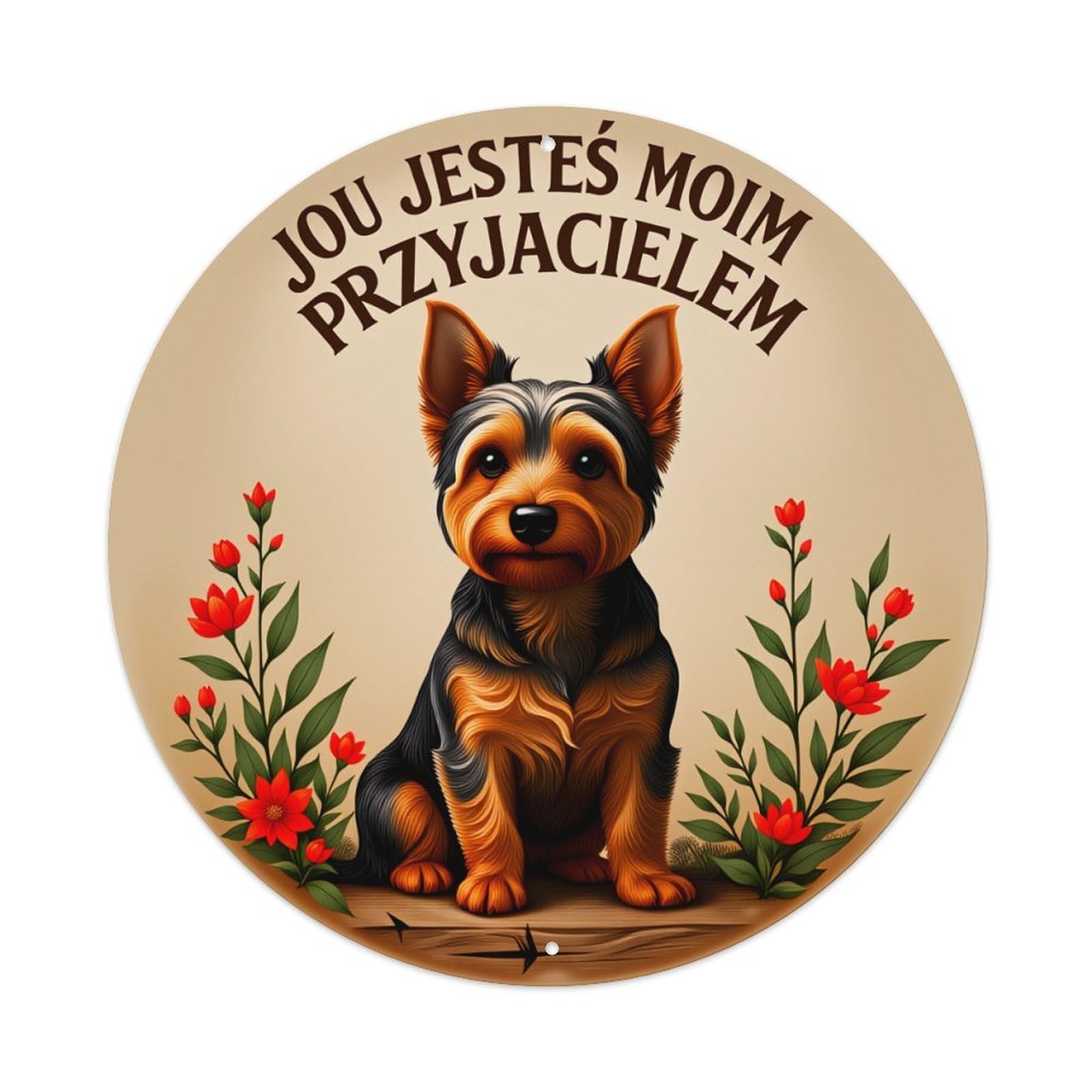 Dog With Flowers And Text Round Tin Sign Vintage Metal Poster Retro Bar, Home, Man Cave, Kitchen, Laundry Room Wall Art Decor Gift 8x8Inch