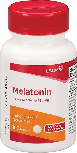 Leader Tabletas de melatonina de 3 mg de 100 ct. Apoya el sueño relajante y los ciclos de sueño saludable