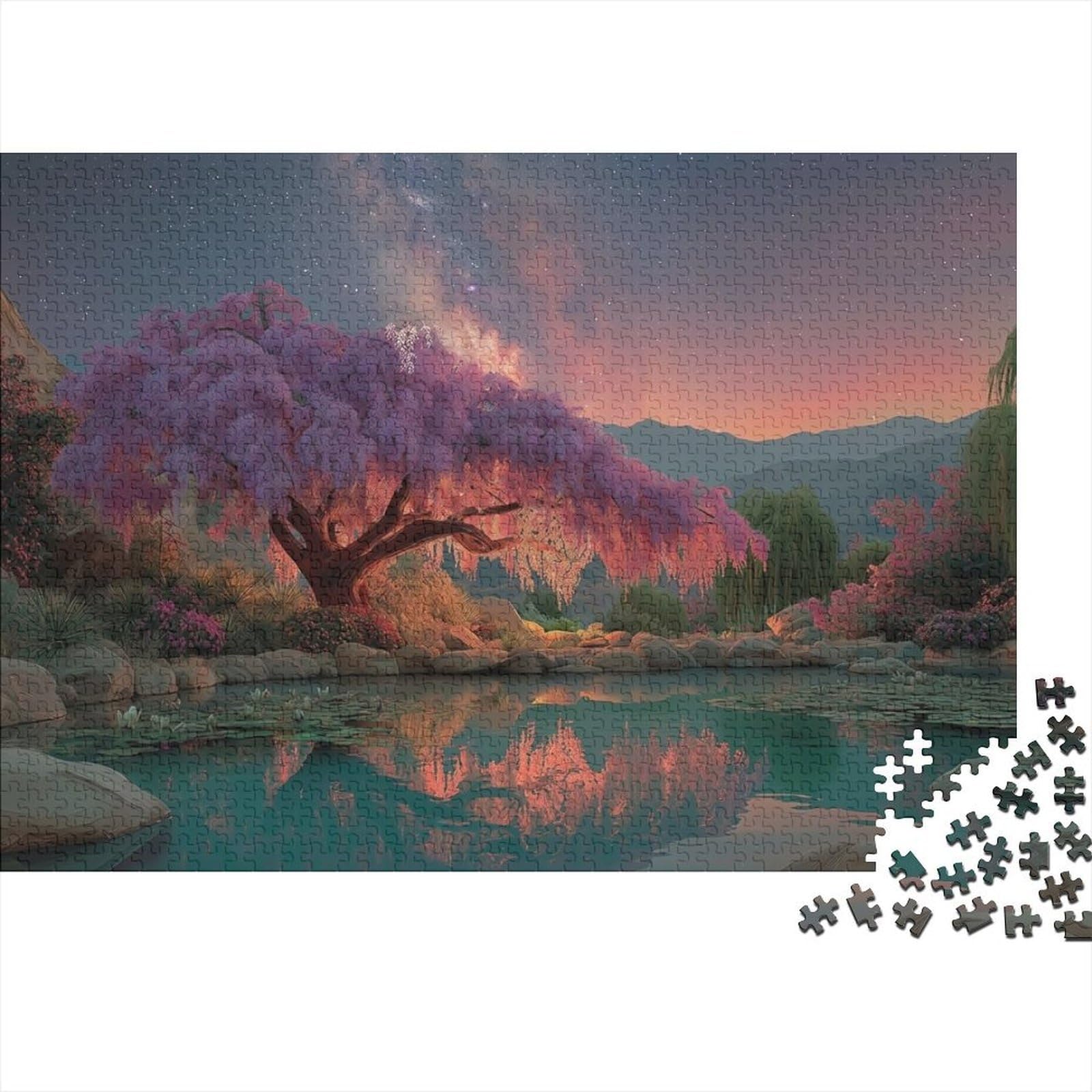 Purple Willow Tree Jigsaw Puzzles Puzzle for Adults Kids. 1000 Pieces Great Gifts Challenge Toy Educational Game Home Decoration for Educational Games Gifts 38x26cm/1000pcs