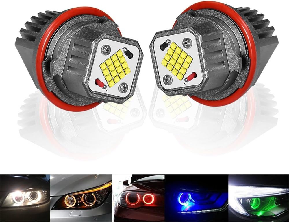 AnyCar E39 Angel Eyes Led Projector Lights Bulb Multi Color High Power CREE Eye Angel Headlights for BMW (80W, Blue)