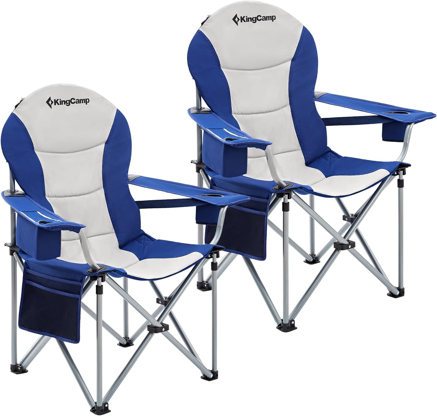 KingCamp Lumbar Back Padded Camp Chair Heavy Duty Oversized Folding Camping Chair Portable Lawn Chairs with Cooler Bag Armrest and Carry Bag for Outdoor, Fishing, Yard, Sports