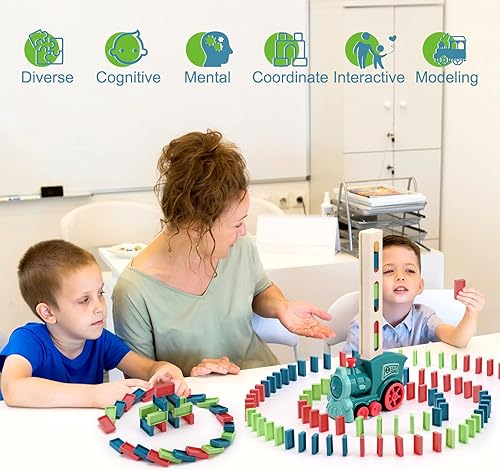 Miniatura 2 de Juguetes para niños 80 piezas de juguetes automáticos de tren de dominó para niños de más de 5 años de edad juego de construcción de dominó mexicano