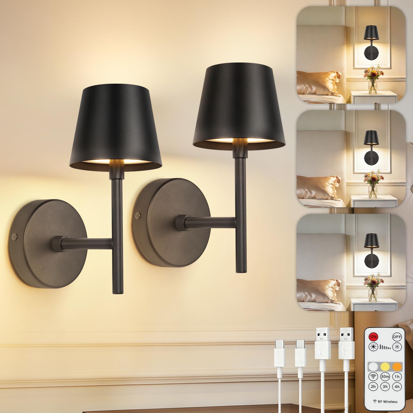 TaoFiaCo Appliques Murale LED Intérieure, Noir, Court, Lot de 2