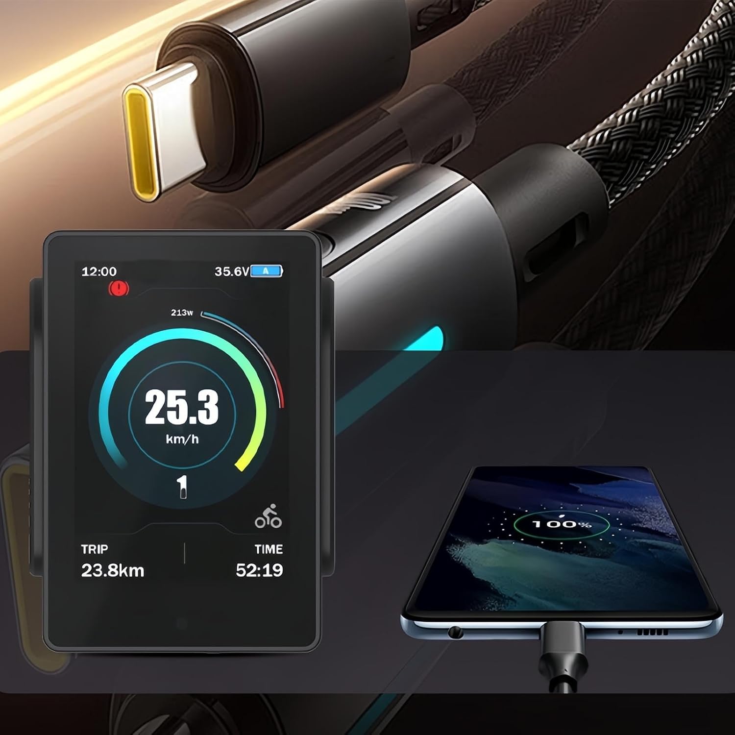Electric Bike Display, Full Compatibility, LCD Cycling Computer, Digital Speedometer for G320/G340/M510/M560/M600/BBSHD (250W-1000W). For Road Biking, Mountain Trails, Commuting, Fitness Training.