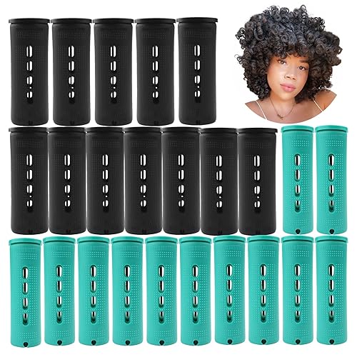 Juego de varillas permanentes grandes y jumbo, 24 rodillos de cabello de color negro y verde para cabello natural, varillas de ondas frías para