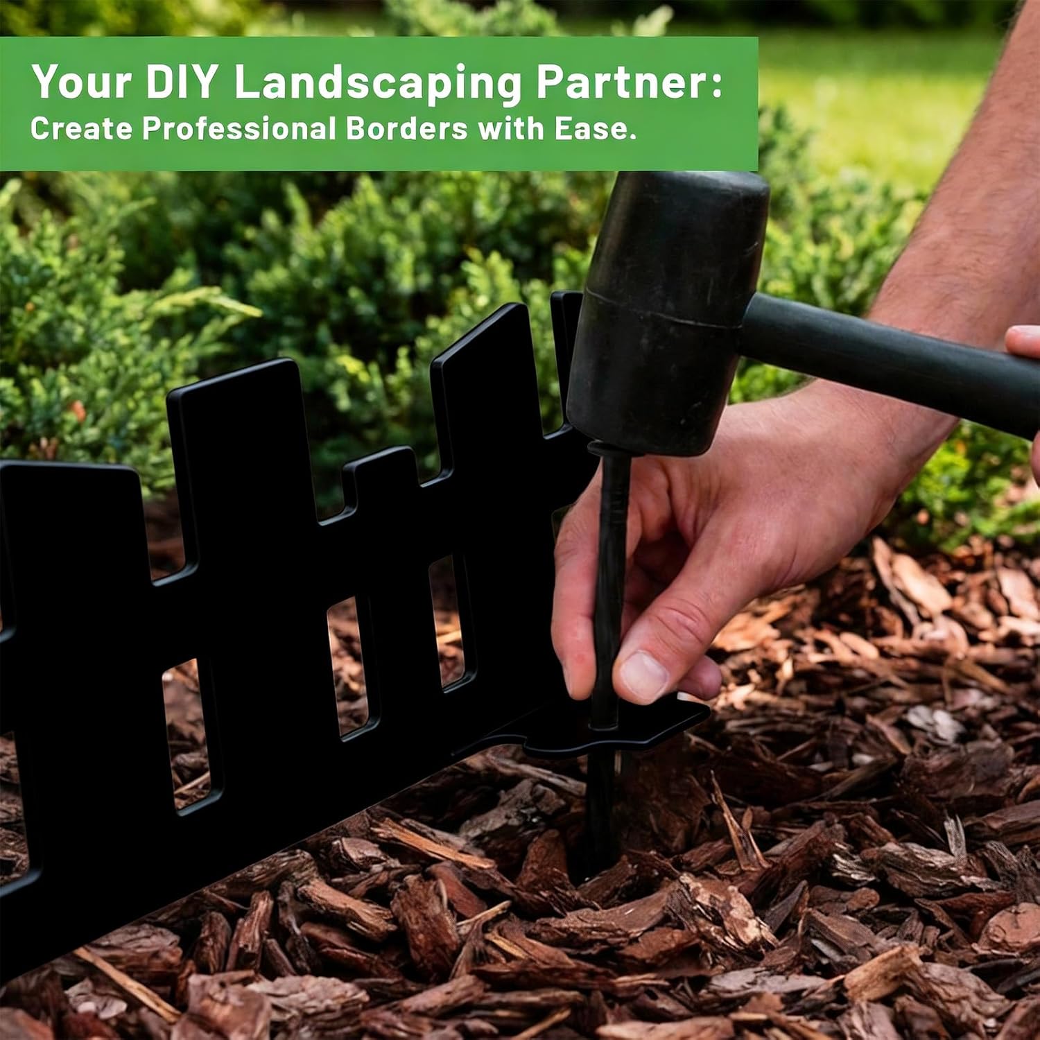 Garden Edger Border 33FT, Garden Fence Border 4.6IN Tall Flexible Garden Edging Border with 60 Stakes, No-Dig Plastic Landscape Edging for Yard Flowerbeds Tree Grass (Black, 33FT)