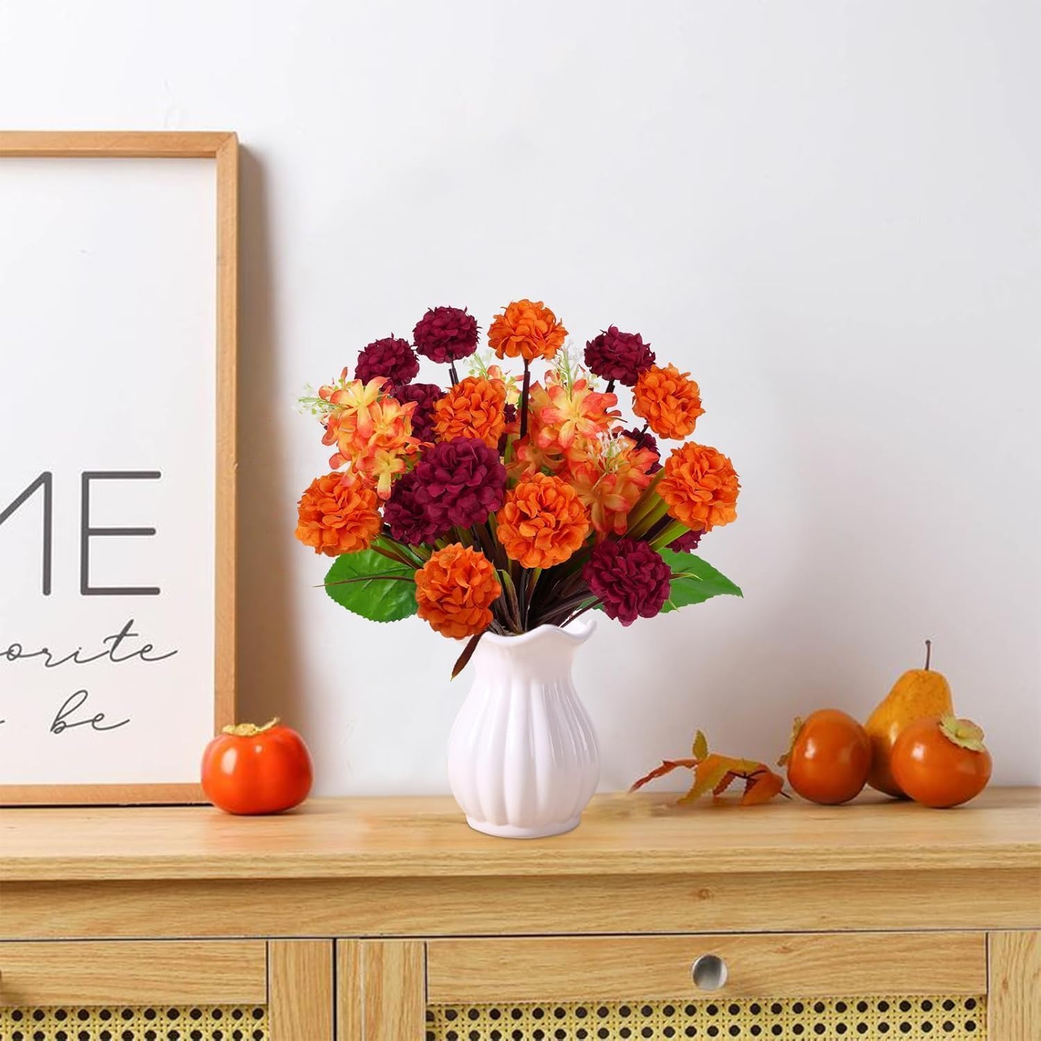 Fall Flowers Artificial 4 Bundles Fake Fall Mums Burnt Orange Chrysanthemum Flowers Artificial Bouquets Silk Mums for Outdoors DIY Thanksgiving Decorations Autumn Porch Decor Cemetery - Image 6