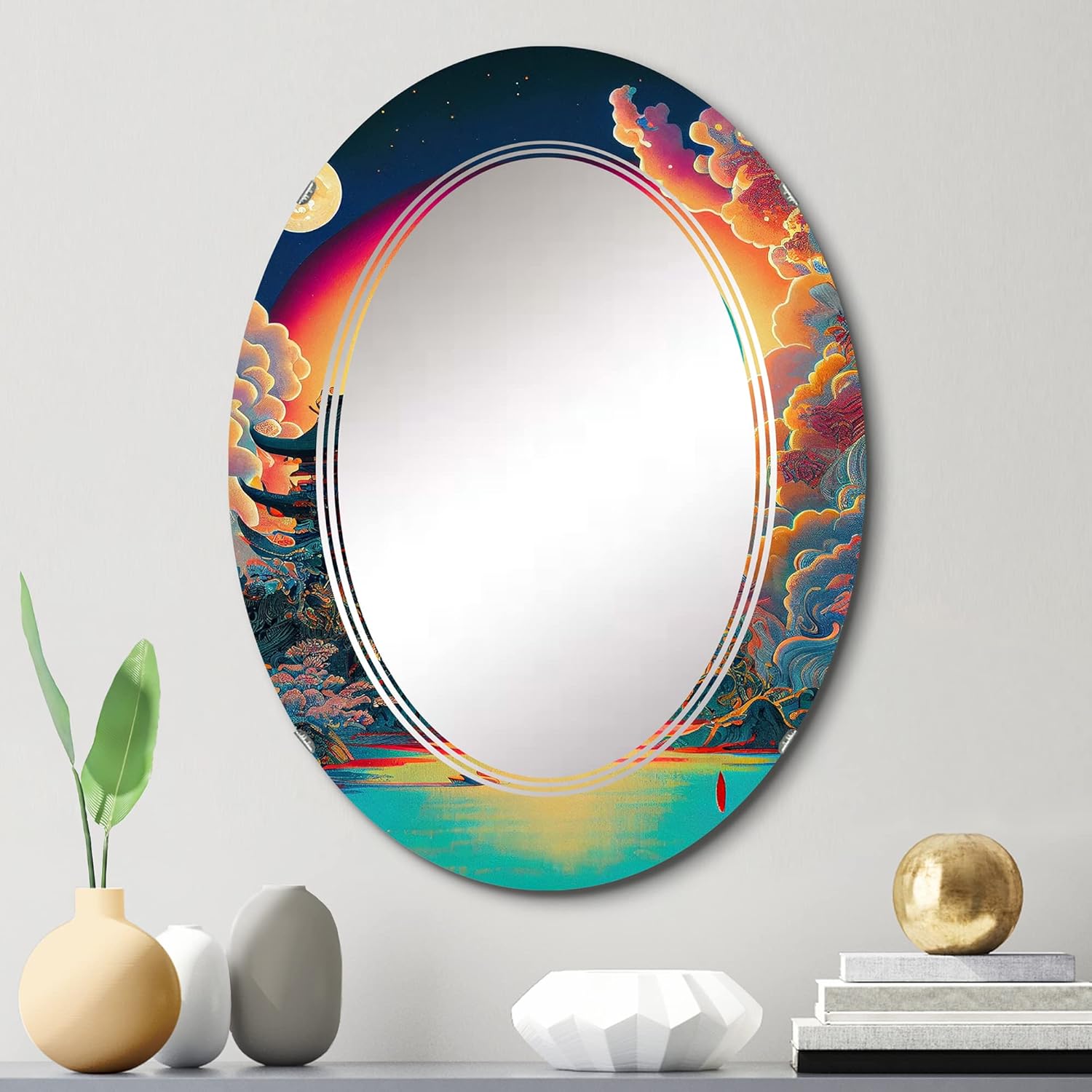 DesignQ Full Moon at The Pagode I Vanity Mirror, Bathroom Mirrors