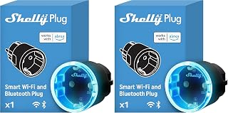 Shelly AZ Plug Negro – Enchufe Inteligente Alexa, 12A (2500 W), Tipo F, Wi-Fi, Medición de consumo eléctrico, Control remoto por app, Temporizador y Horarios, Protección IP20 (Paquete de 2)