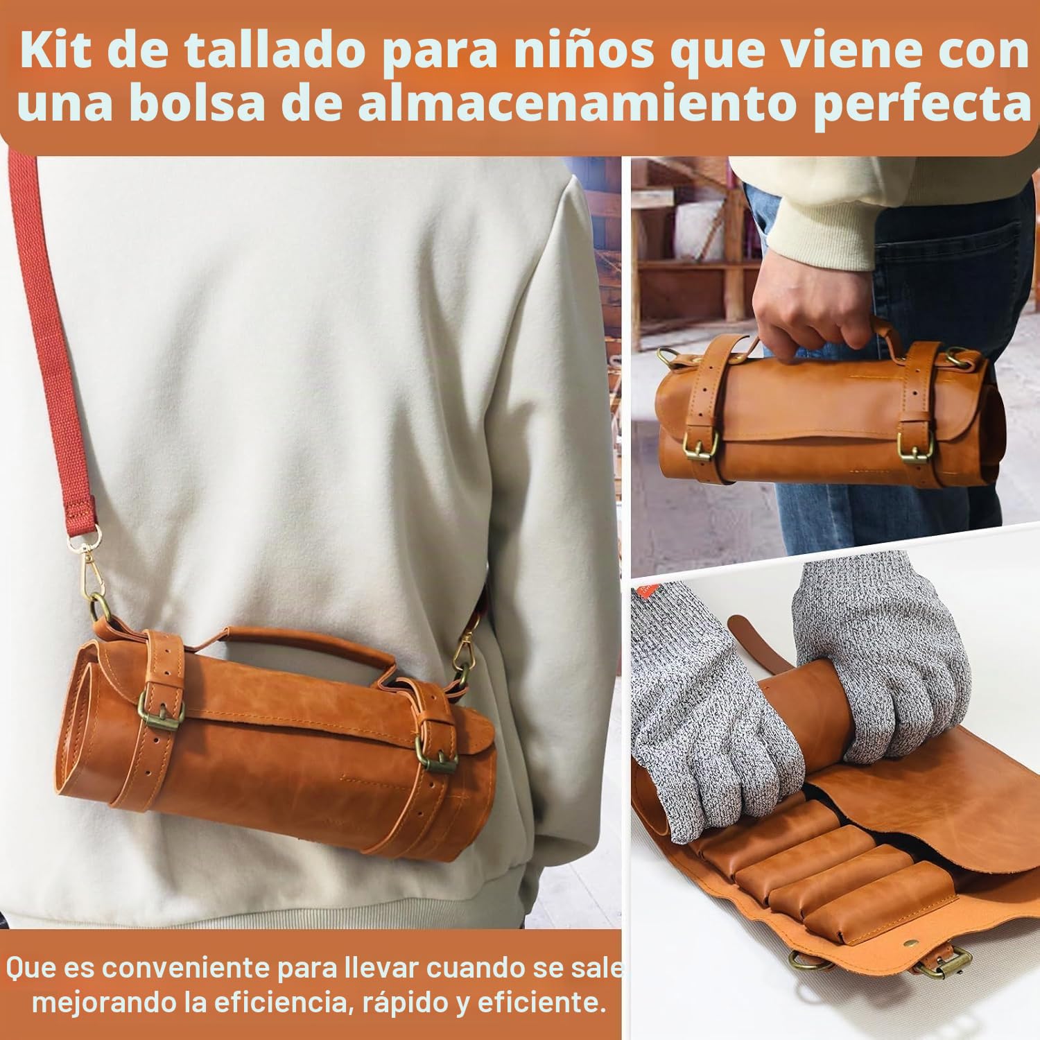 Juego de 17 Piezas Herramientas de Tallado,con Estuche Grande de Piel,Juego de Cuchillos para Tallar, para Principiantes y Entusiastas
