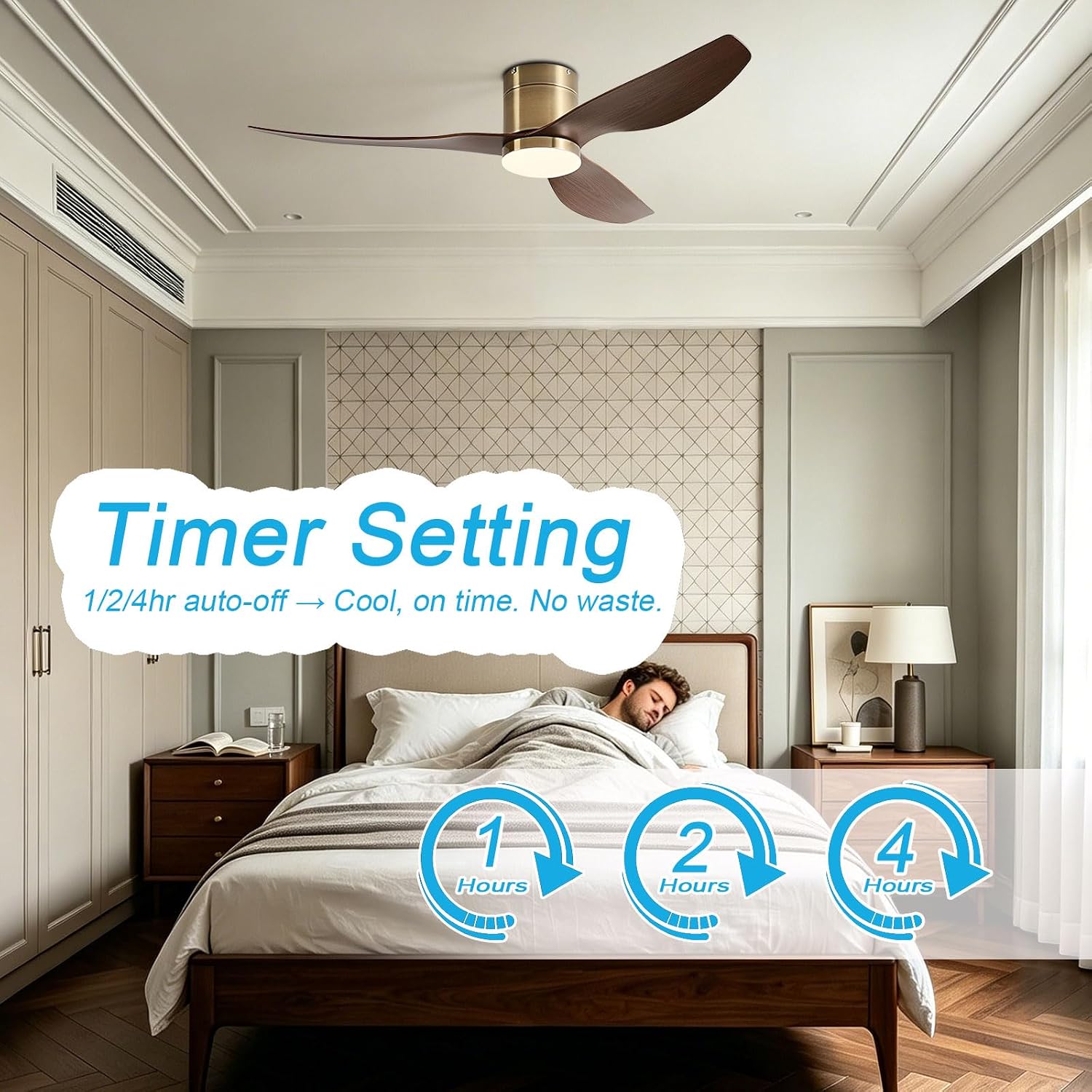 Modern Quiet Ceiling Fan Light Flush Mount Ceiling Fans with Remote Control 6 Speeds Ceiling Fan with Light for Bedroom Farmhouse Porch Living Room Low Profile Ceiling Fans with Lights