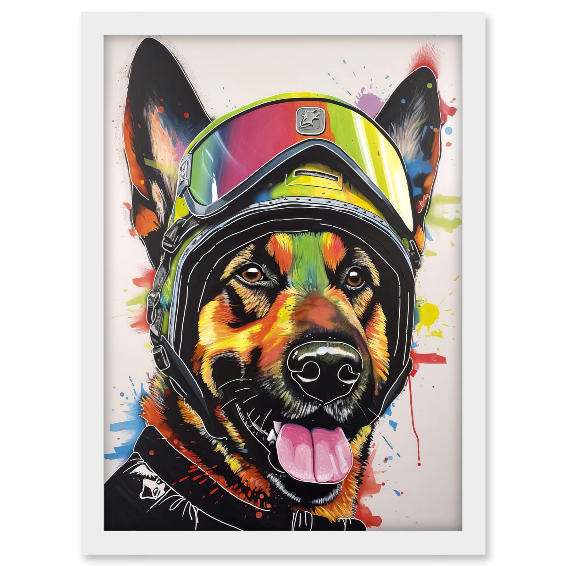 Artery8 German Shepherd Dog Wearing Ski Helmet and Goggles Artwork Framed A3 Wall Art Print