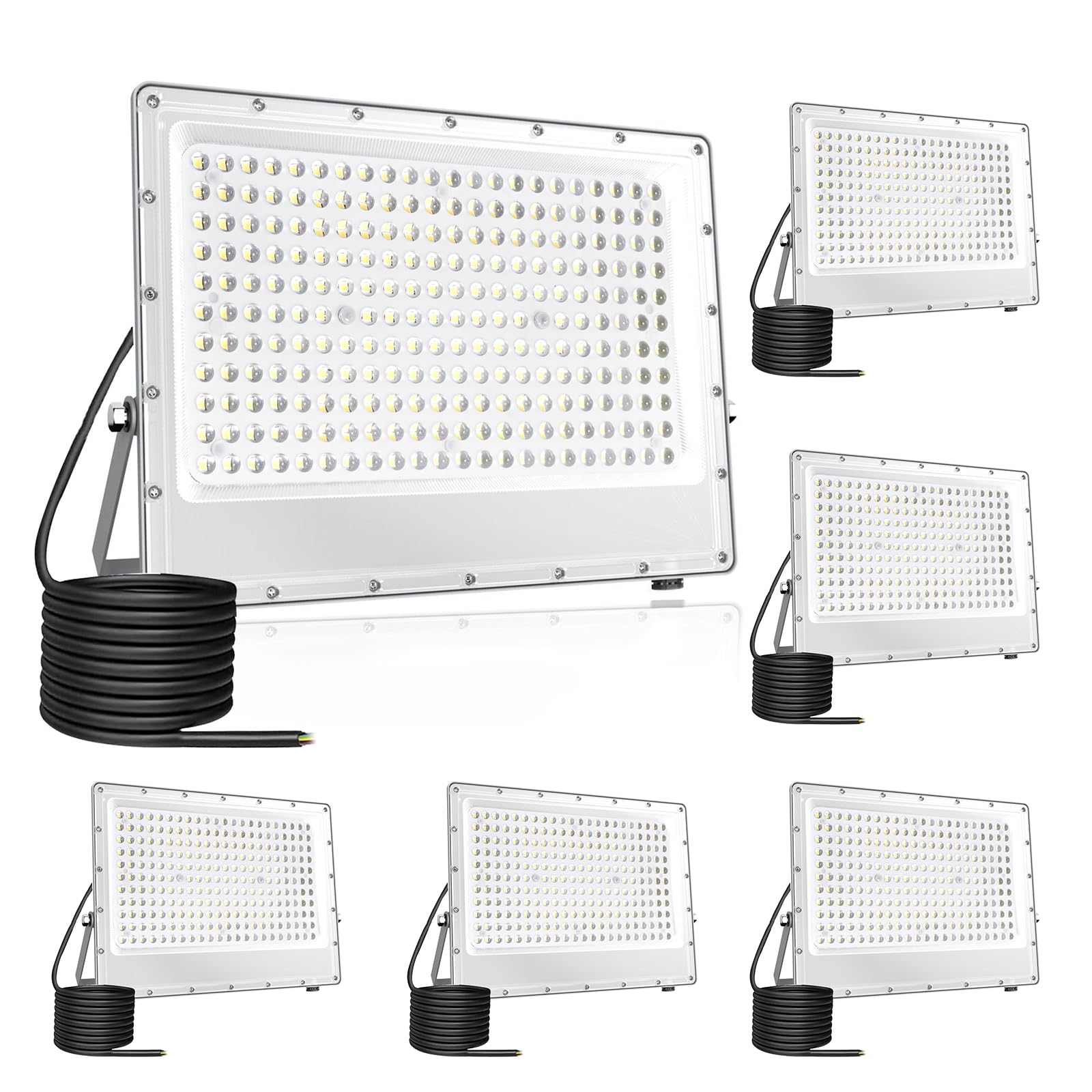 Fosingut 200W LED Floodlight Outdoor,Super Bright 20000LM 288 LED Security Lights,6500K Cool White IP65 Waterproof Work Light Outside Spotlight for Garage,Garden,Yard,Sportfield,Corridor,Workshop-6PCS