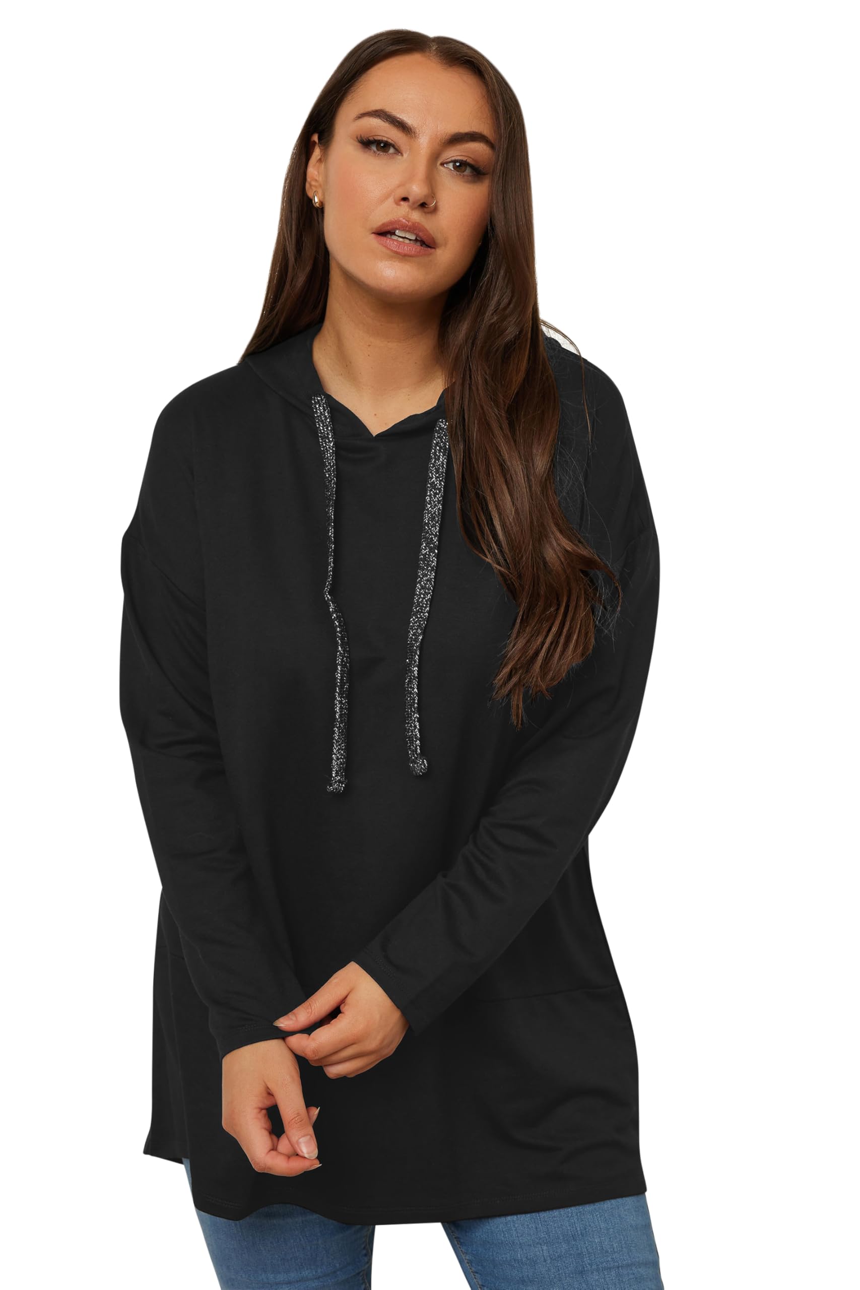 Yours Women's Black Metallic Drawstring Hoodie In Size 20