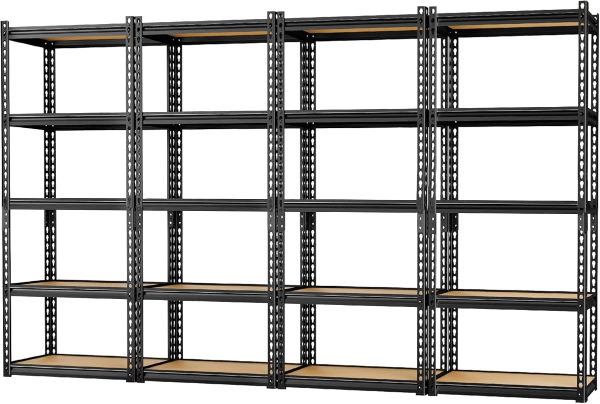 LEVELEVE 5-Tier Storage Shelving Unit, Metal, for Kitchen, Garage, Laundry Room, Adjustable, 30" L x 12" W x 60" H, Rectangular, 4 Pack