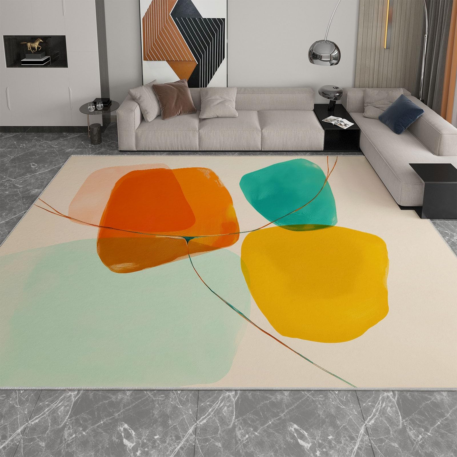 Teppich Pastellfarbene Formen 100 x 160 cm Schlafzimmer Teppiche, Abstrakte Malerei Weich Küche Teppich rutschfest Waschbarer Teppiche, Für Wohnzimmer Esszimmer Eingangsbereich Innen