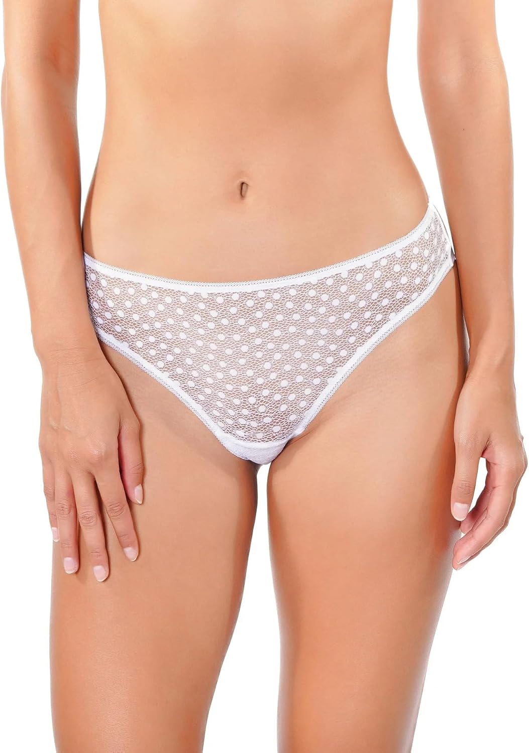 Huit Daisy DAI-J14 Dotted Lace Mesh Back Tanga White Large