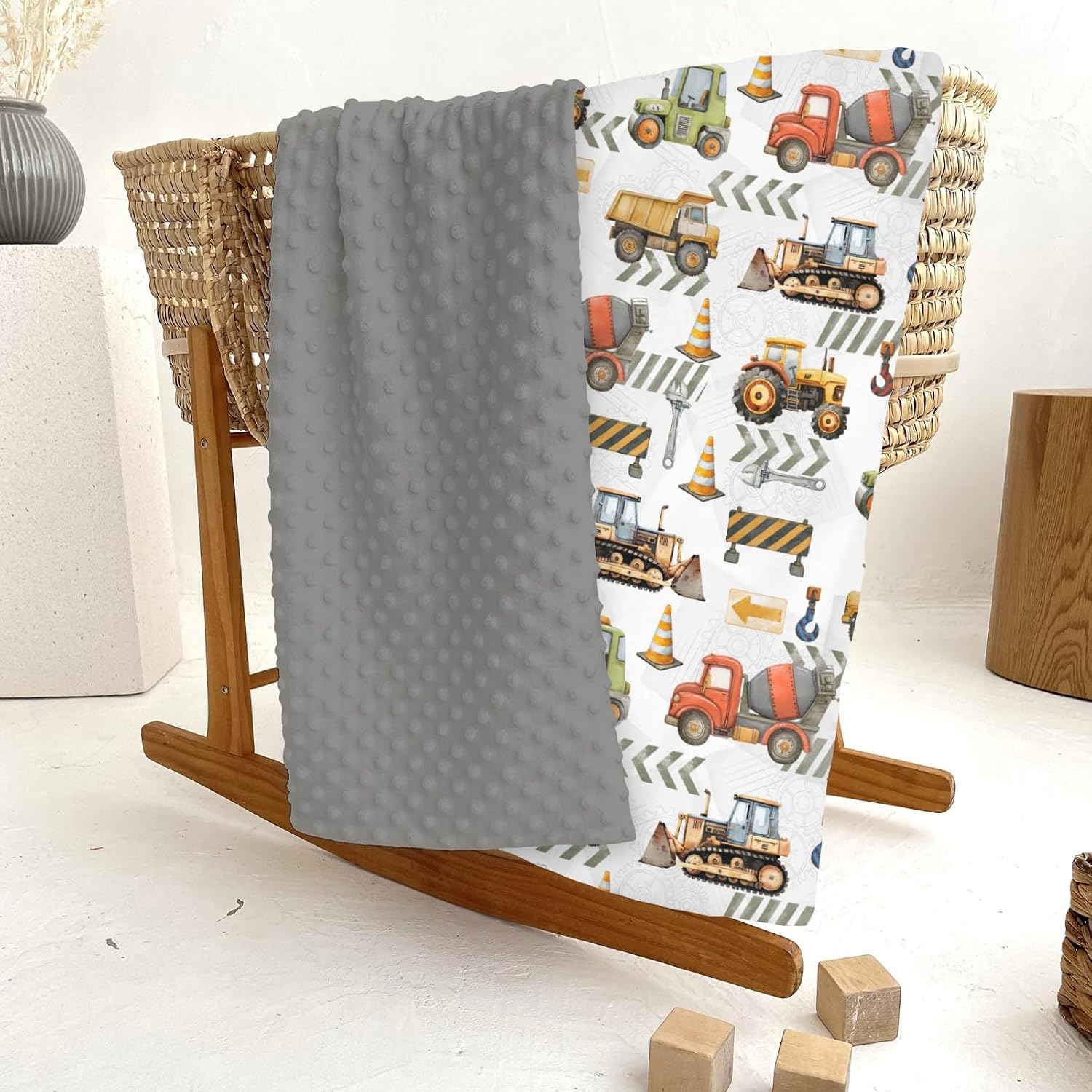 Construction Truck Vehicle Baby Blankets for Girl Boy Excavator Tractor Digger Dump Truck Soft Mink Dotted Backing Double Layer Receiving Blanket Transport Bed Throws for Infant Toddler Nursery 30x40