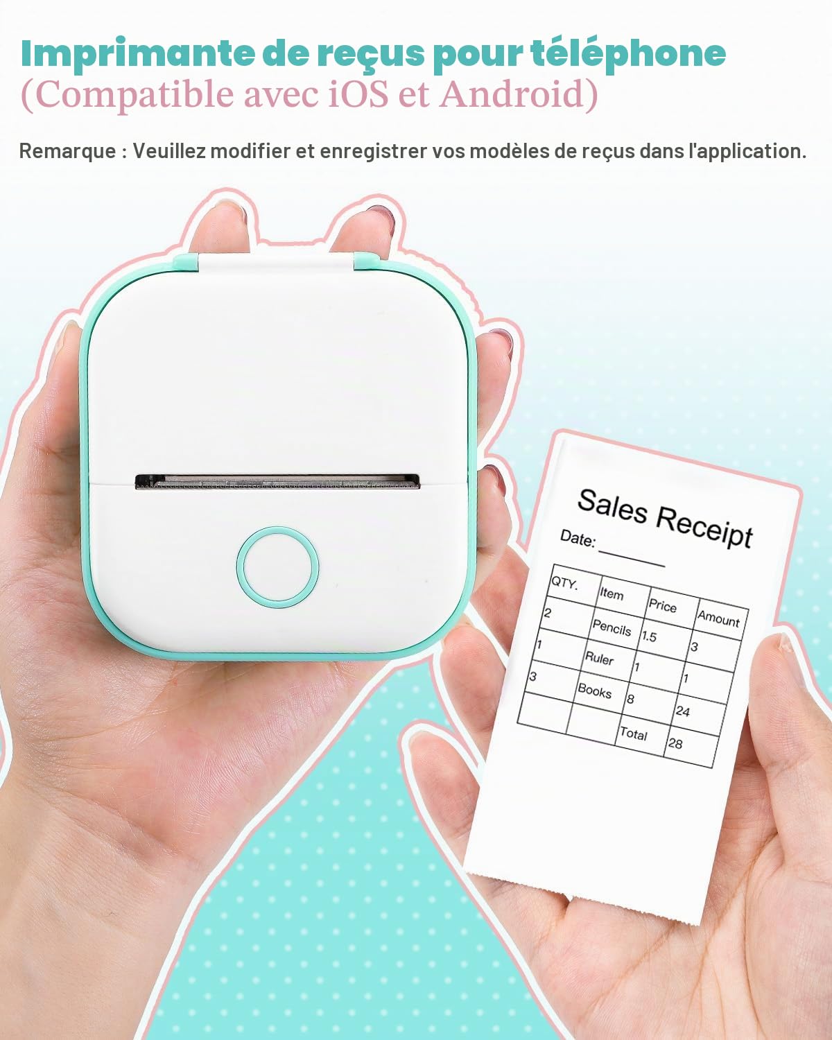 Memoking T02 Mini Imprimante - Thermique Imprimante d'autocollants Portable Mini Thermal Printer de Poche Compacte pour Graphiques D'étude, Photos, Apprentissage, Diagrammes, Plaisir, DIY,Cadeau, Vert