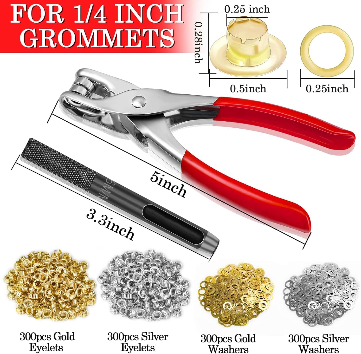 1200PCS Eyelet Grommet Tool Kit, Caffox 1/4 Inch Grommet Eyelet Plier 6mm Metal Eyelets and Washers for Fabric Hole Punch Grommet Pliers for Leather Clothes Belt