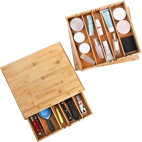 Miniatura 5 de Peohud Cajón de cápsulas de café de bambú, soporte para cápsulas de café expreso con 5 compartimentos ajustables, organizador de almacenamiento para