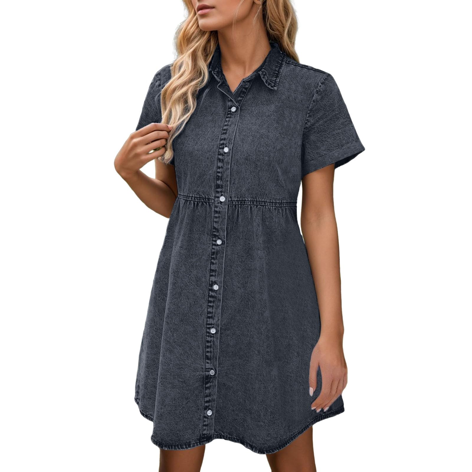 Robe en jean fluide avec boutonnière décorative et coupe moderne