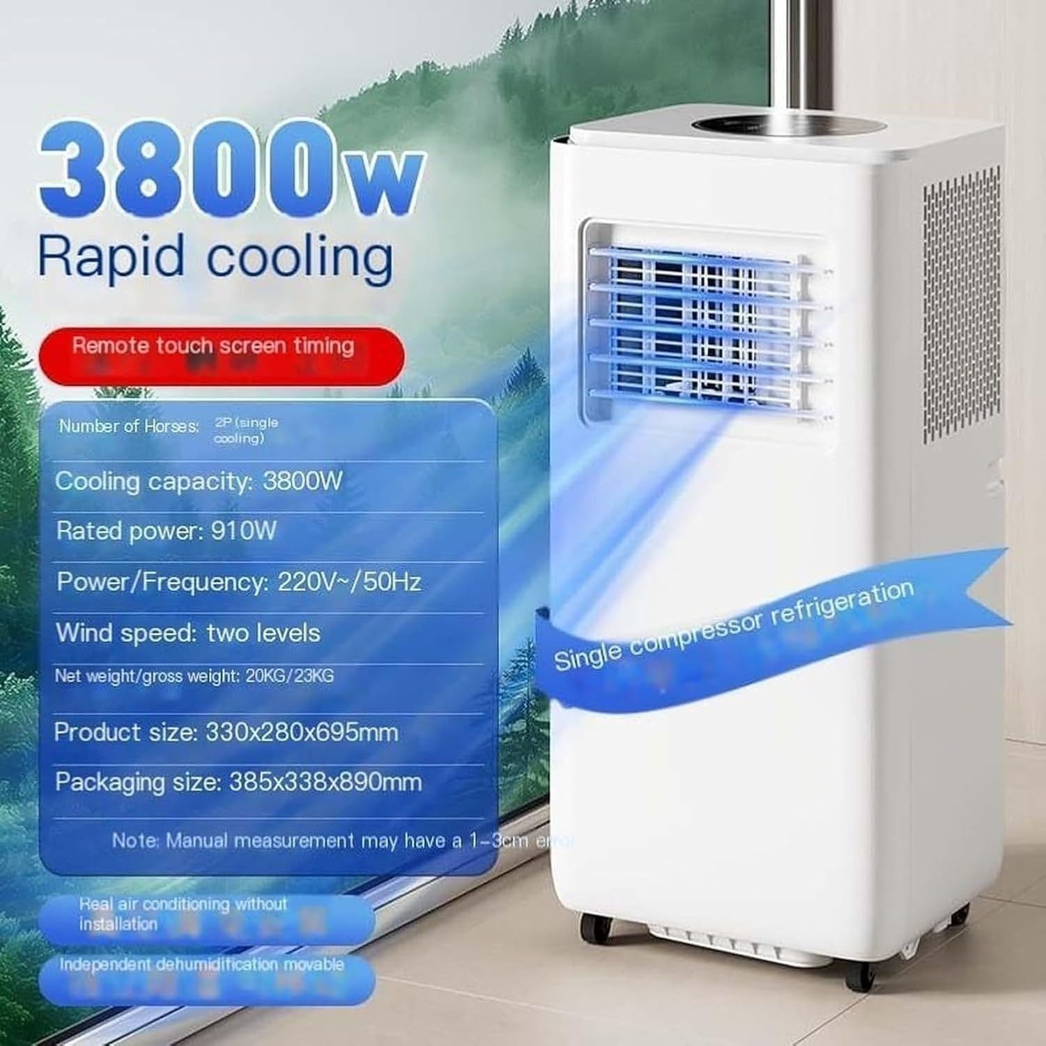 Aire Acondicionado Portátil 14000BTU Enfriador con Kit de Montaje, 2 Velocidades, Bajo Consumo, Temporizador 24H, Pantalla Digital, Doble Función, 13000 Btu, 13000 BTU