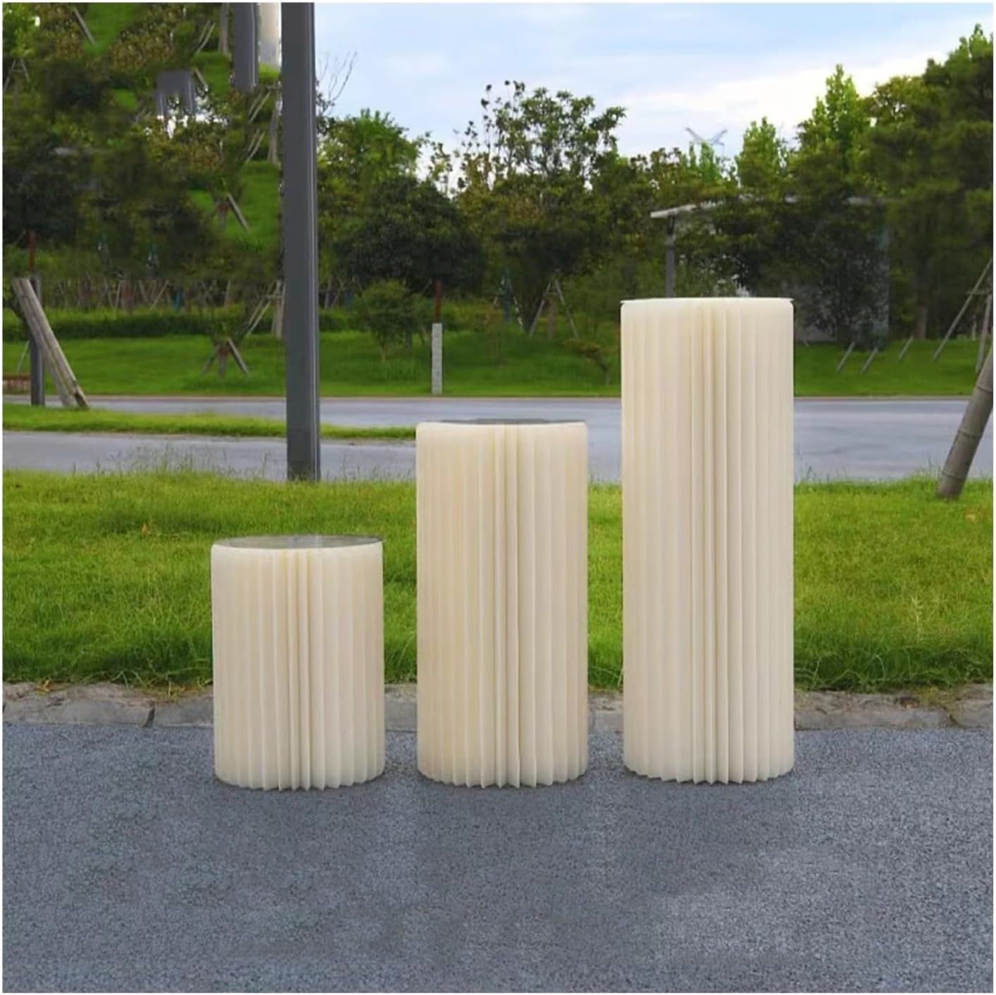Foldable Paper Columns - Wedding Centerpieces, Cylinder Flower Stand for Engagement & Birthday Party Decor, Roman Pillars Display Pedestals (Beige, A)
