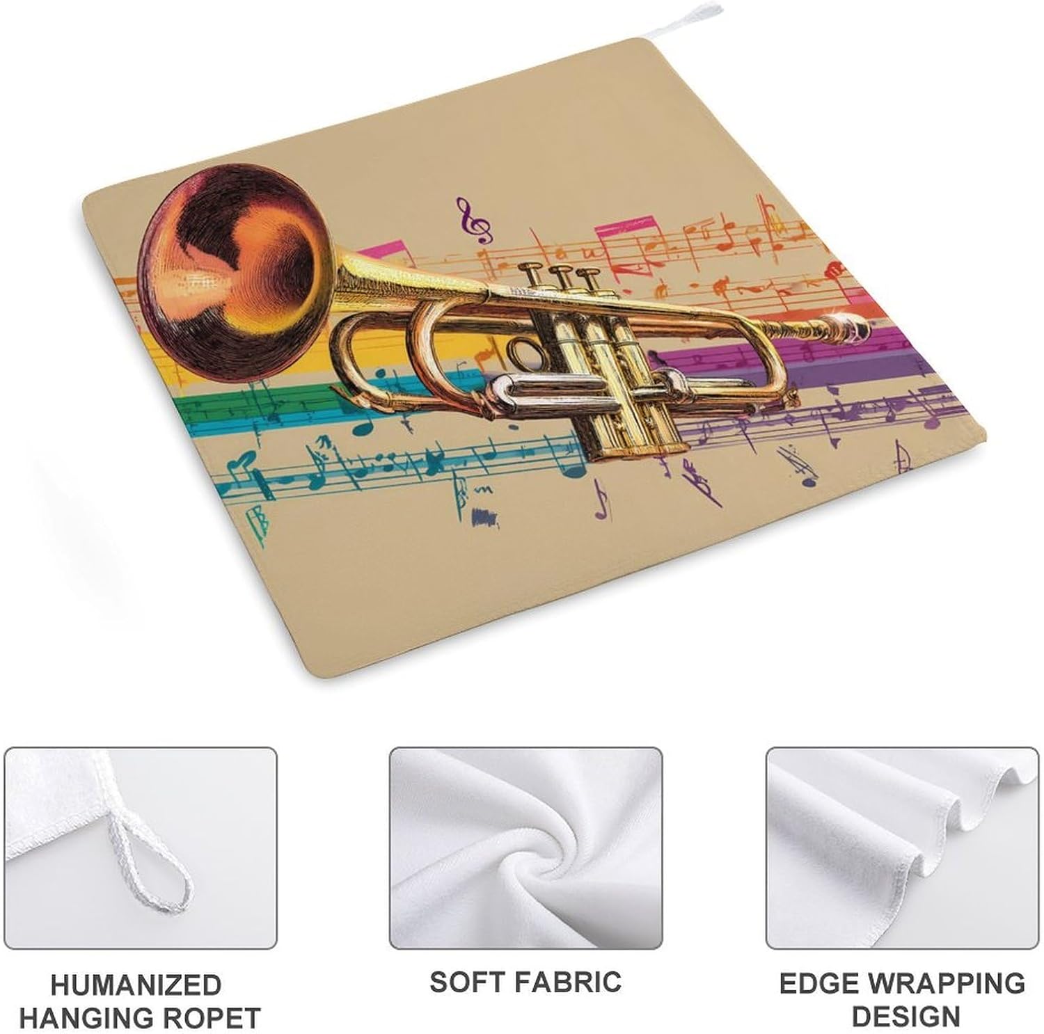 Colorful Trumpet Musical Instrument Hand Towels for Bathroom Handkerchief | Absorbent,with Hanging Loop,Kitchen Towels,for Home Hotel,Soft