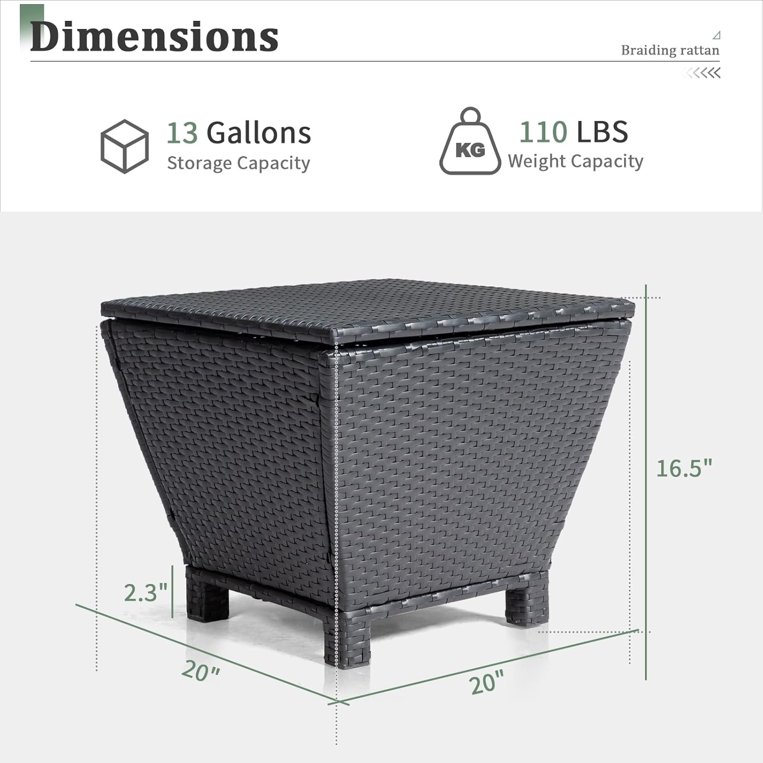 Outvita Outdoor Side Table, Rattan Coffee Table with Storage 13 Gallon Patio Small Deck Storage Box for Cushion Towel Books, Brown Side Table with lid