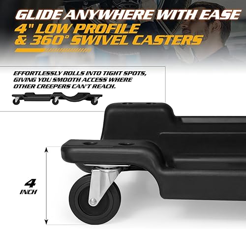 Miniatura 8 de Magshion Garaje rodante con reposacabezas acolchado, Shop Creeper Carro mecánico de 40 pulgadas con doble bandeja de herramientas y 6 ruedas,