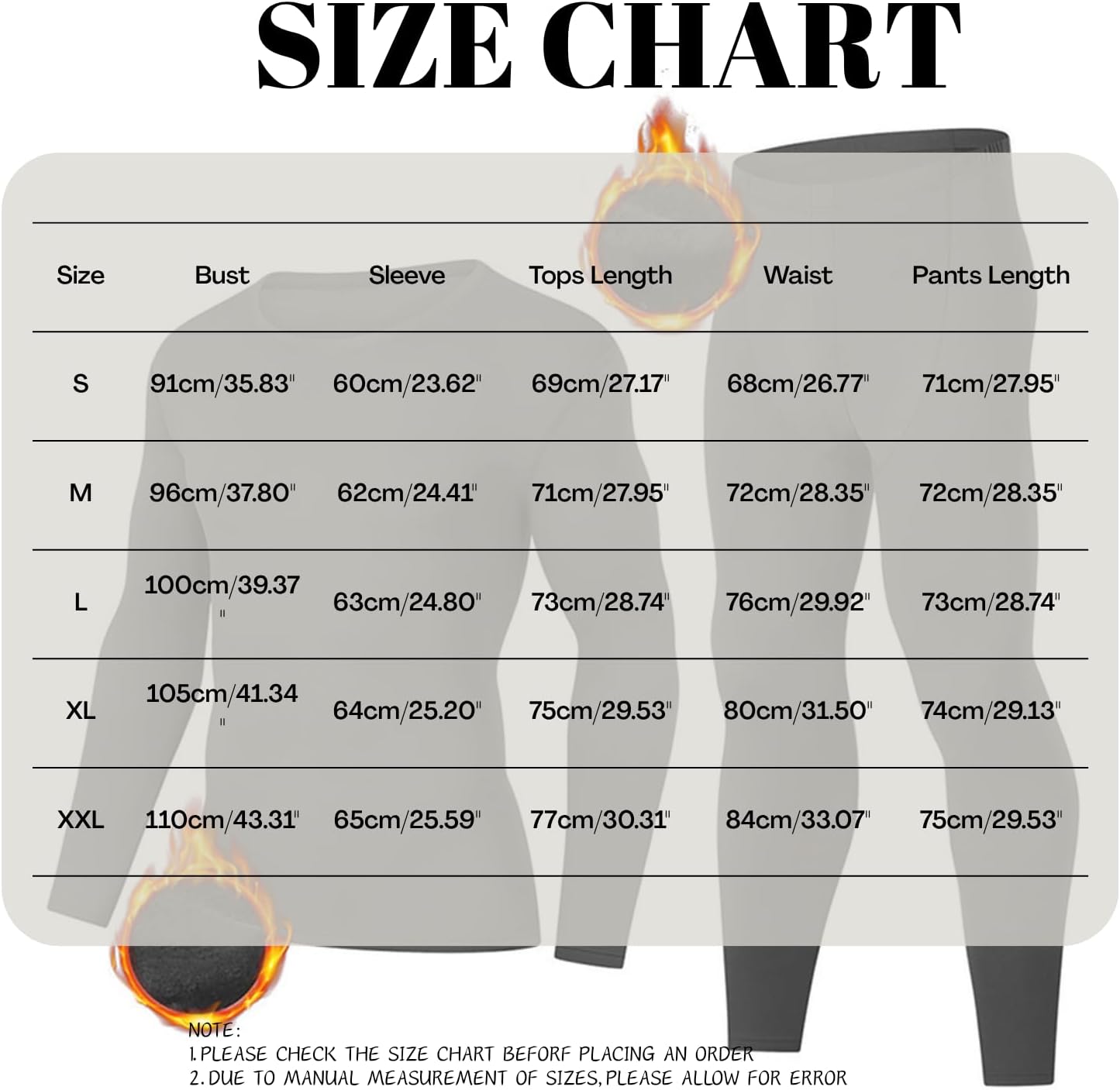 Mens Thermal Underwear Set Soft Warm Underwear Shirt and Pants Set Base Layer Top and Bottom Cold Weather