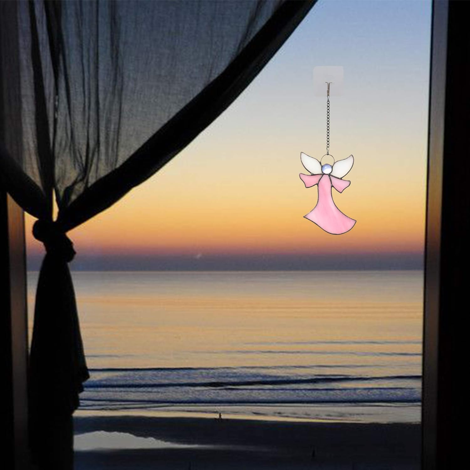 Pink Angel Stained Glass Window Hangings Tiffany Style Gift Gifts for Nurse,Memorial Remembrance Sympathy (6.3"×4.3") - Image 5