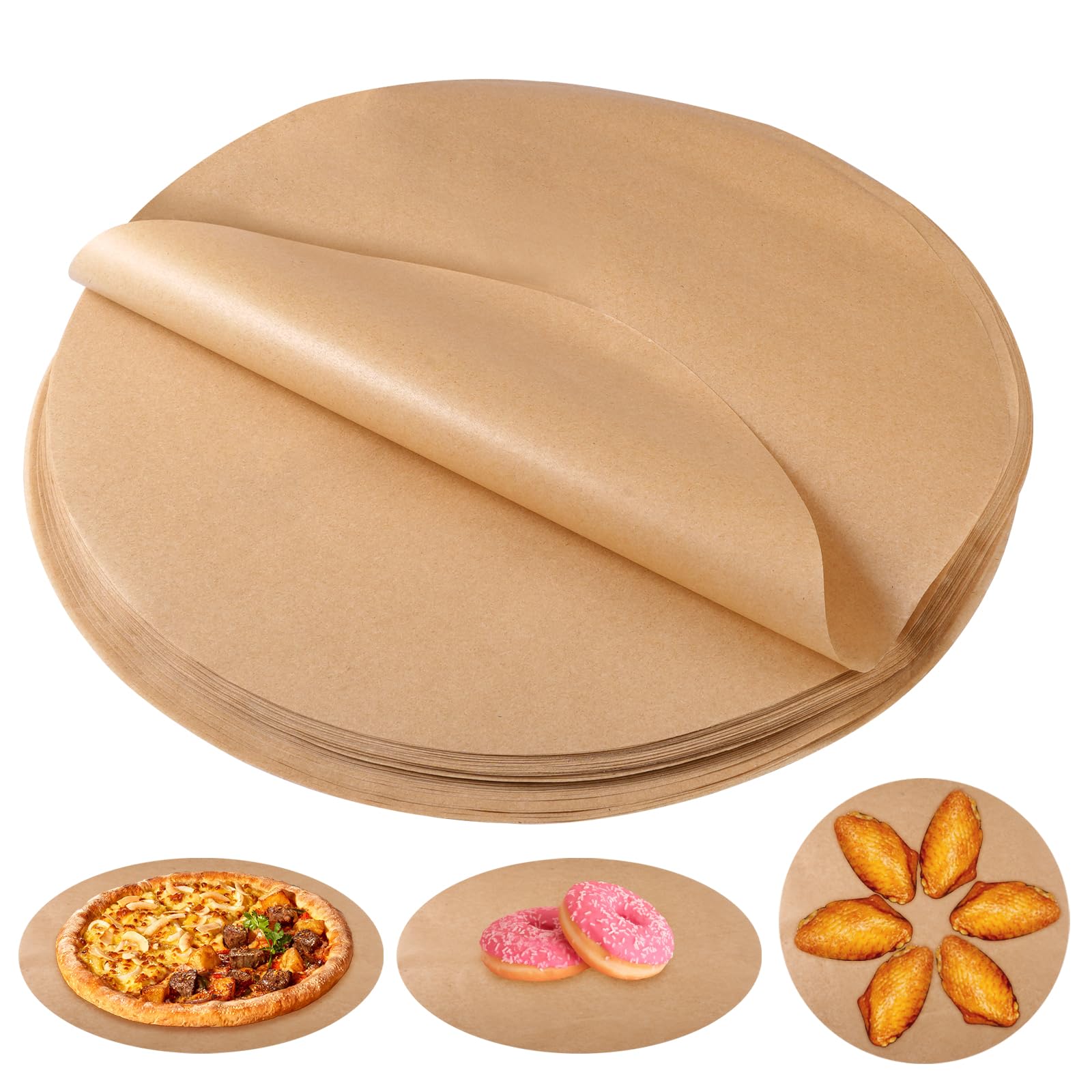 200 stuks ronde bakpapier, diameter 30 cm, rond bakpapier met antiaanbaklaag, voor airfryer, hittebestendig bakfolie, rond, voor pannen, bakken, BBQ, pizza, cake, luchtfriteuse (bruin